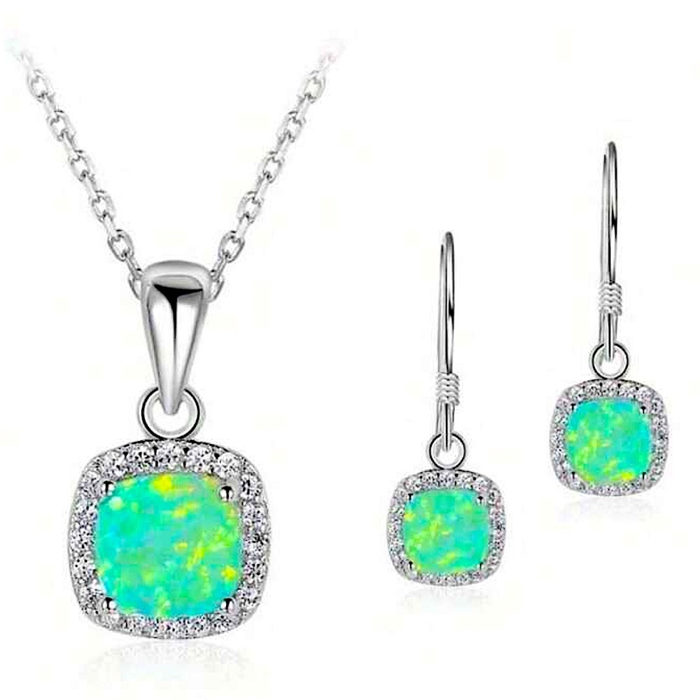 Elegant Silver Opal Jewelry Set